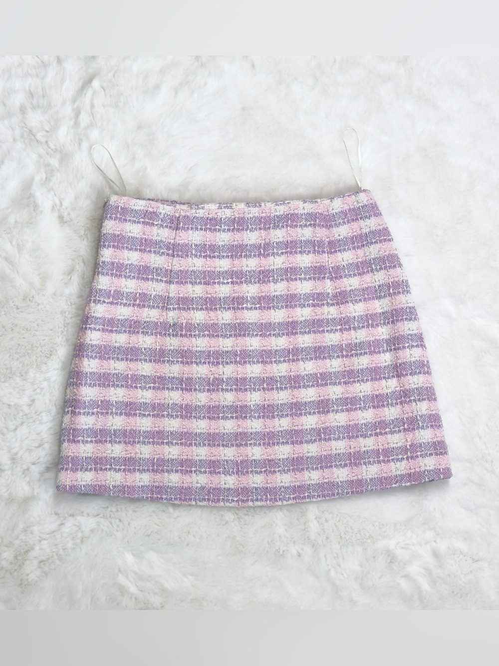 Zara Pastel Plaid Tweed Mini Skirt